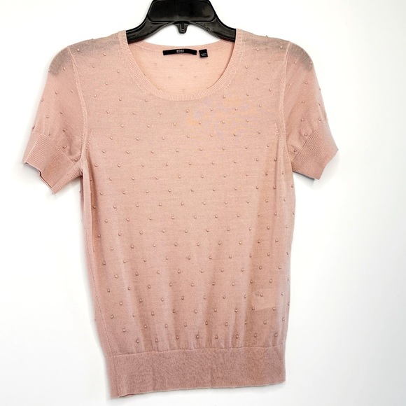 Hugo Boss Virgin Woo Knit Short Sleeve Tee Lightweight Blush Pink Size XS - Picture 1 of 10